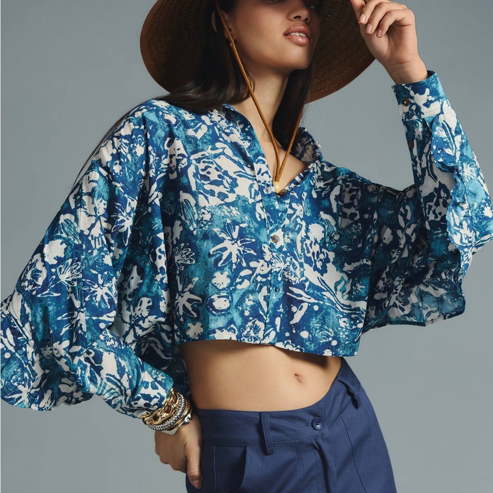 Anthropologie Oceanic Blue Floral Blouse